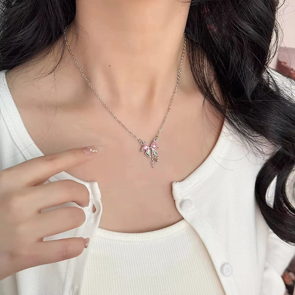 Sweet Pink Bow Necklace
