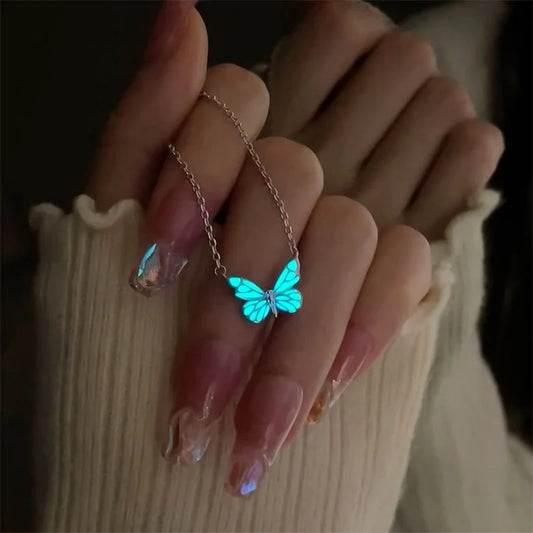 Blue Luminous Butterfly Necklace & Bracelet Set